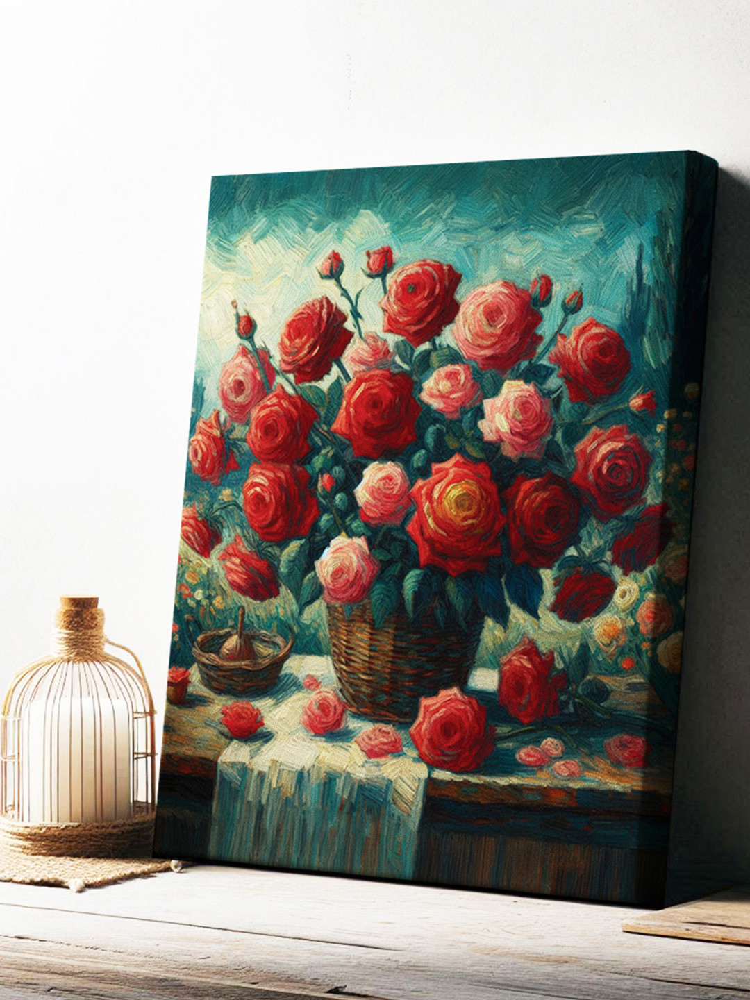 Sassyco Blue & Red Roses Canvas Painting Floral Wall Art