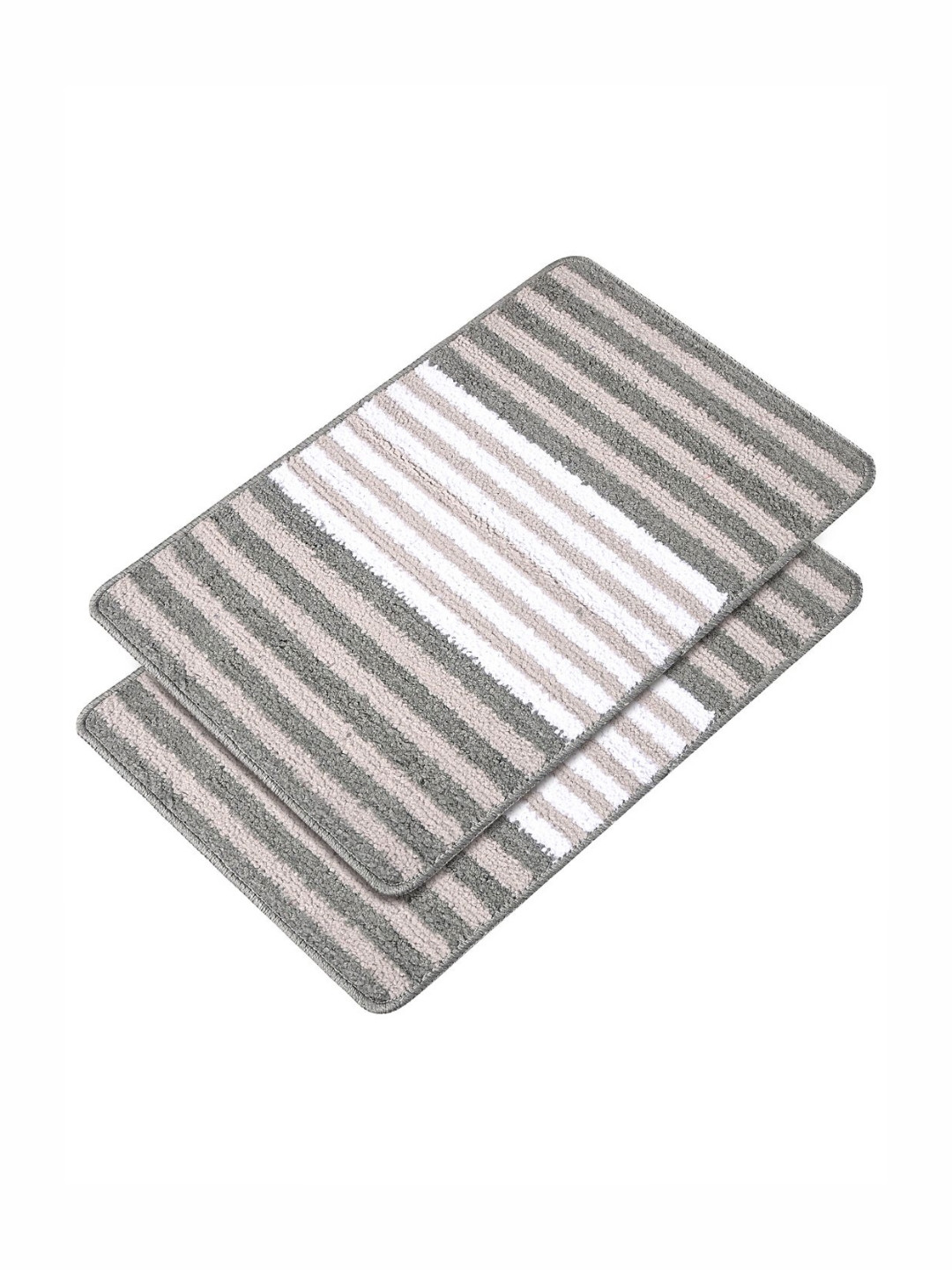 HOMESTIC 2 Pcs Grey & Green Striped Ultra Absorbent Stain Resistant Quick Dry Doormats