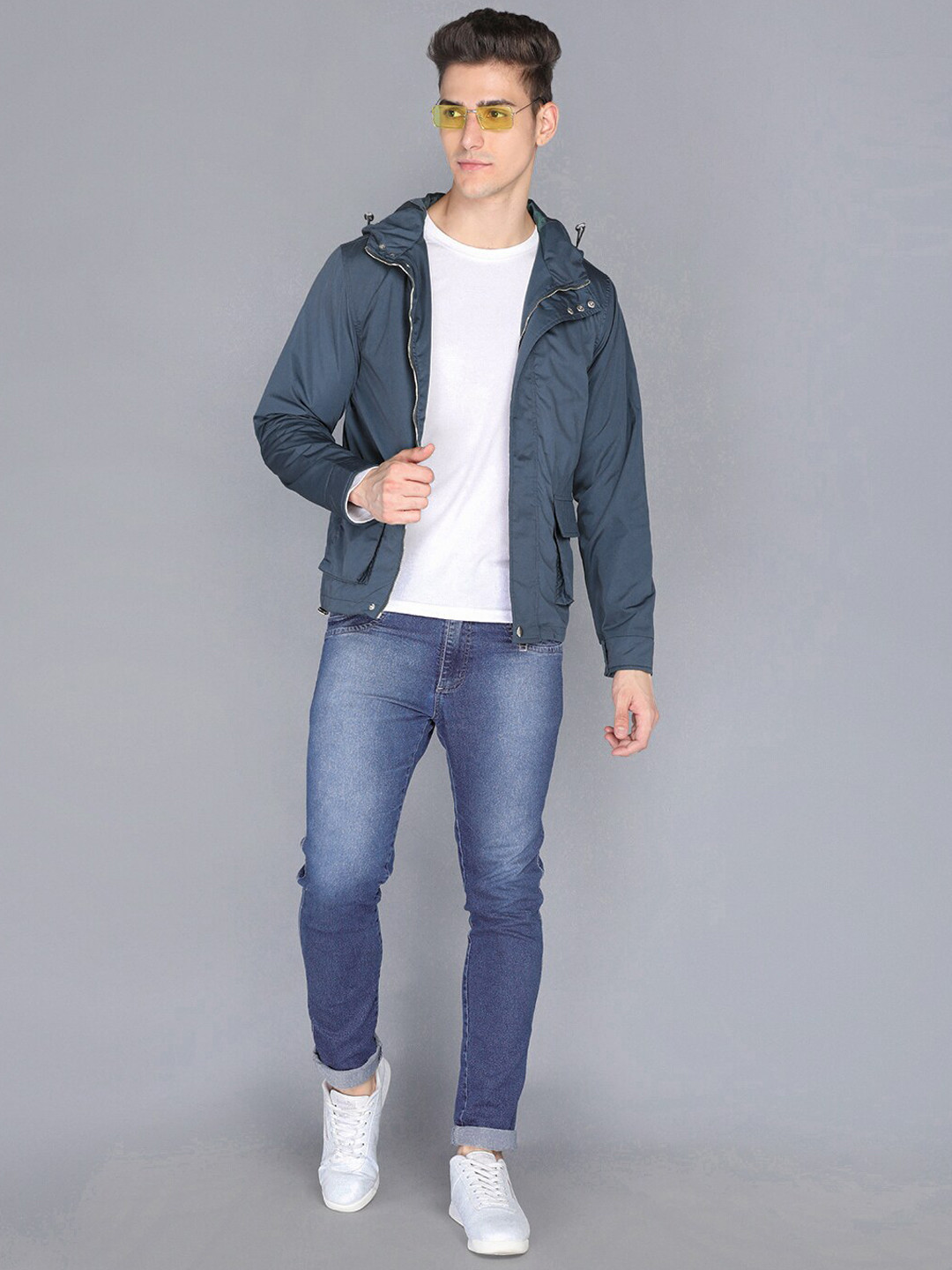 HONNETE Men Navy Blue Lightweight Open Front Jacket