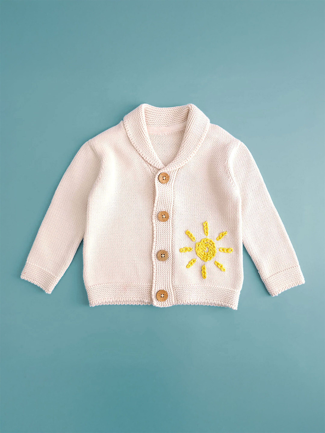 Keebee Kids Embroidered Shawl Collar Organic Cotton Cardigan With Embroidered Sweater