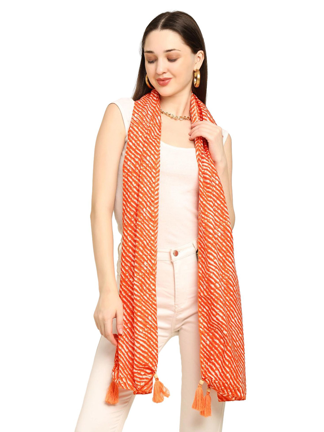 GALE GIRLS Women Printed Scarf with Tasselled Border