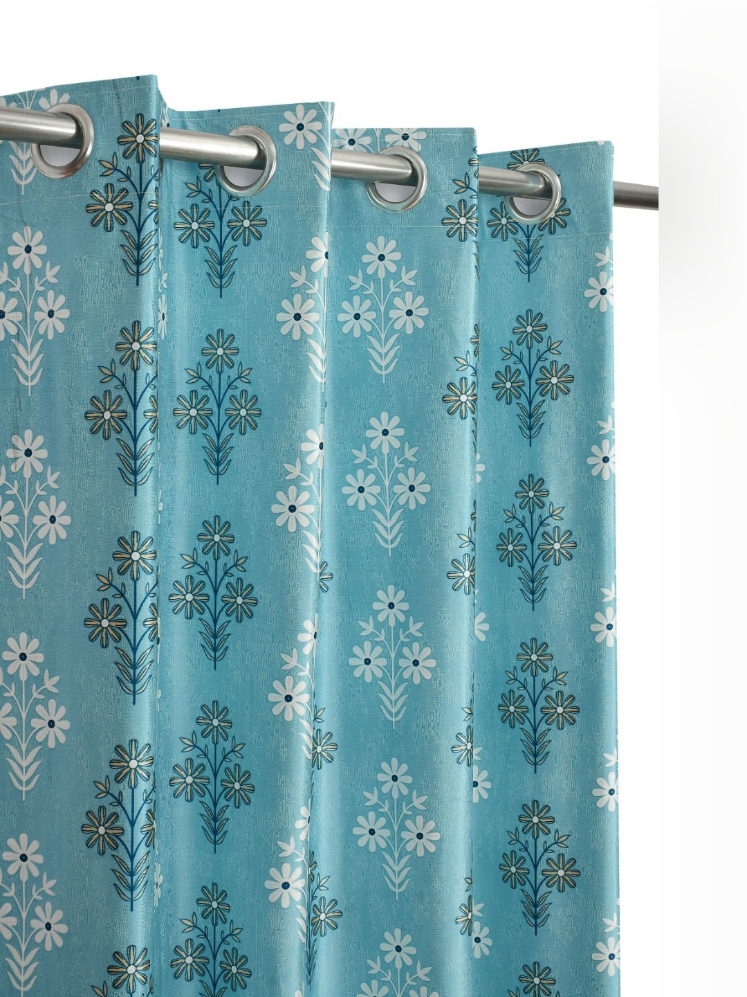 GEET CREATIONS Polyester Blue & White Set of 2 Floral Room Darkening Door Curtain