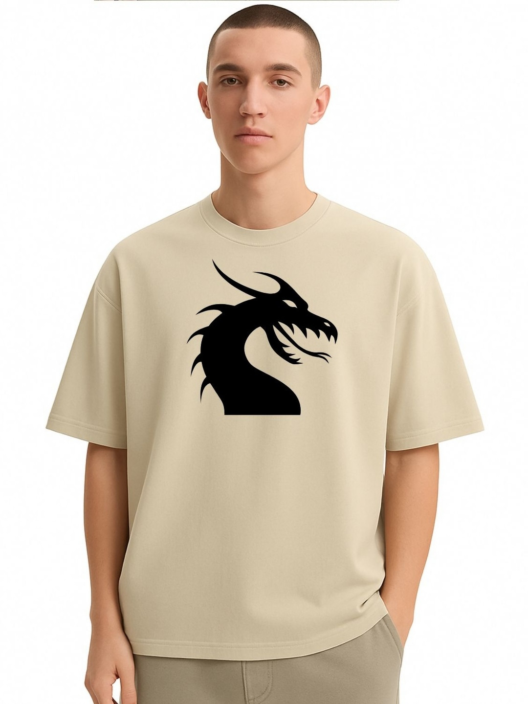 Fashnobic Men Dri-FIT Trendy Dargon Printed Round Neck Cotton Oversized T-shirt