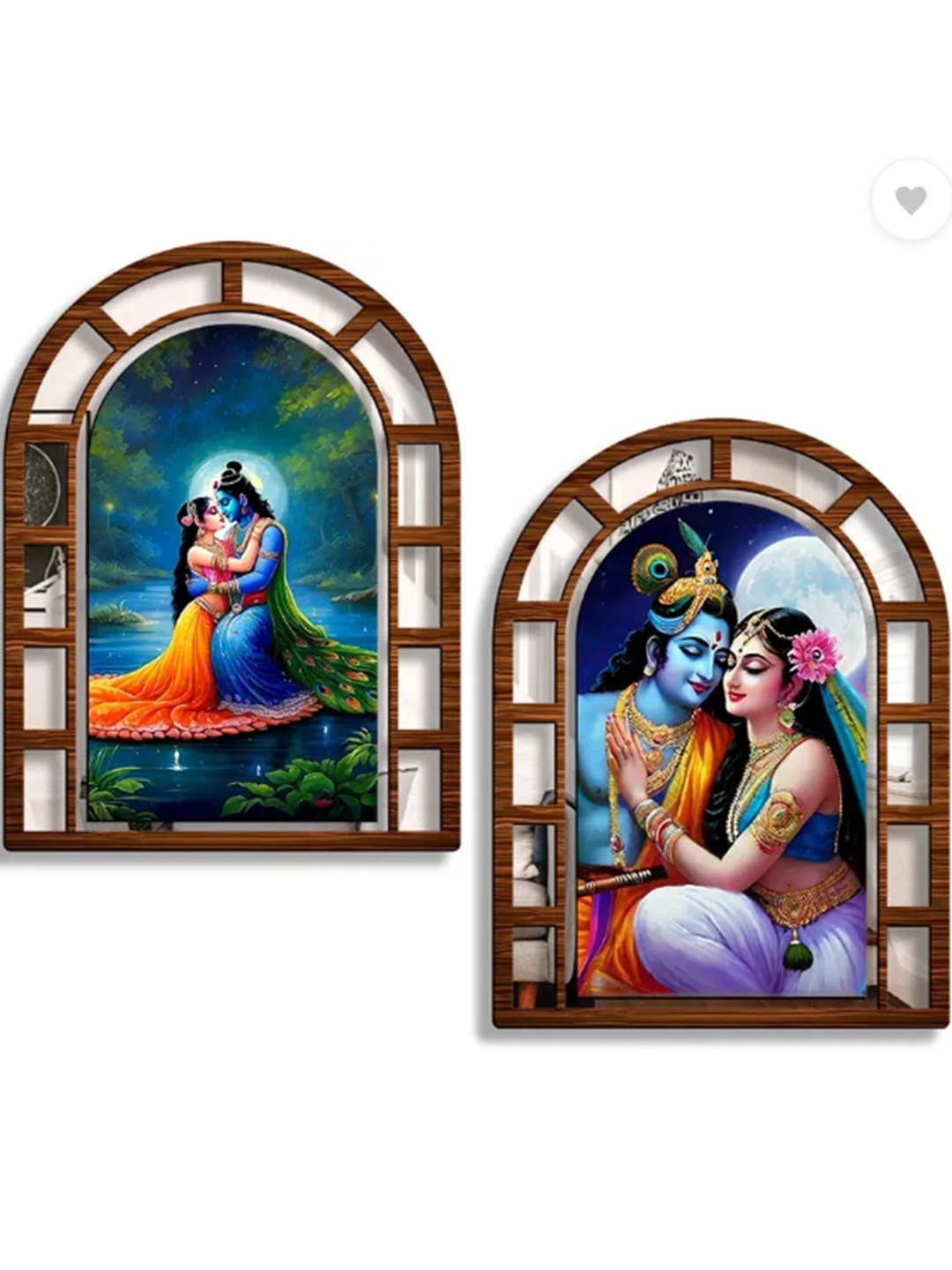 Shiv Collection Set Of 2 Blue Ethnic Radha Krishna Wooden Decorative Wall Hanging