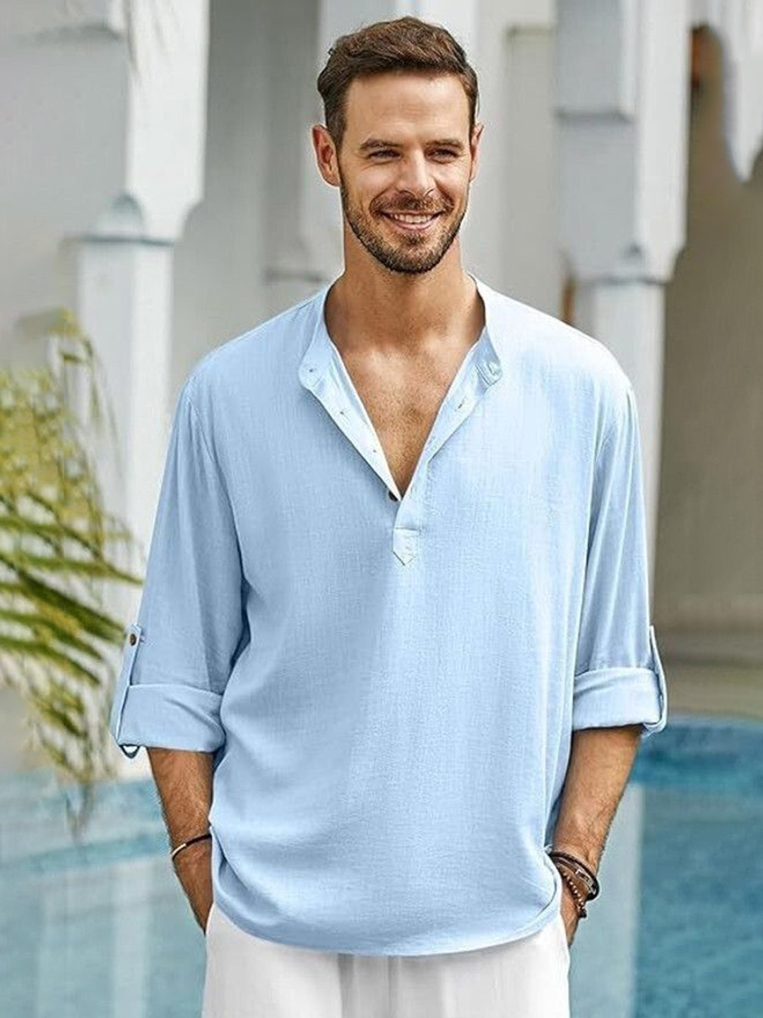 AMRIT TOP WEAR Cotton Men Roll-Up Sleeves Short Kurta