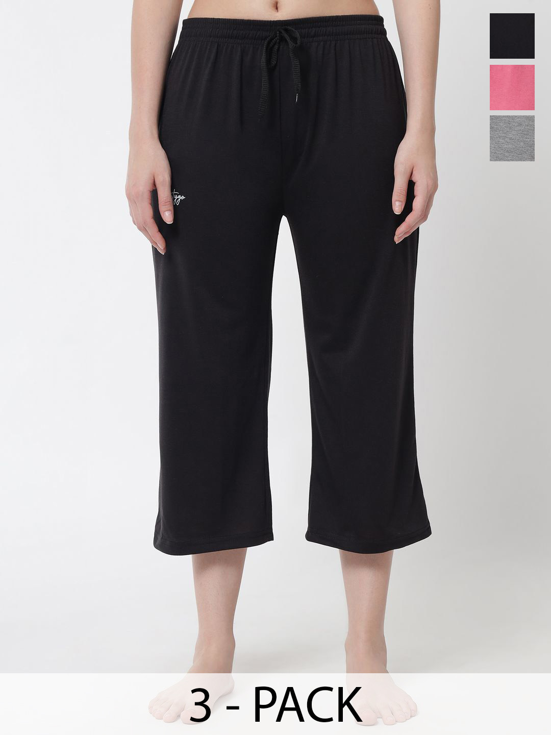 FFLIRTYGO Women Pack Of 3 Mid-Rise Cotton Straight Lounge Pants