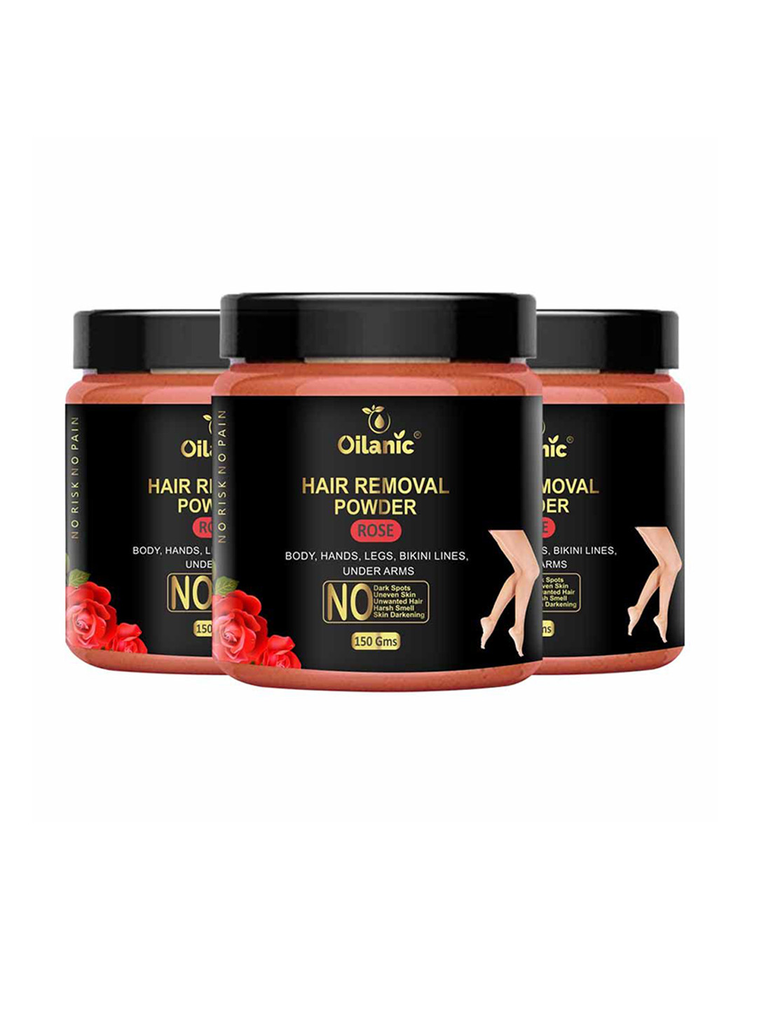 Oilanic Set Of 3 Natural Rose Hair Removal Wax Powder - 150 g Each