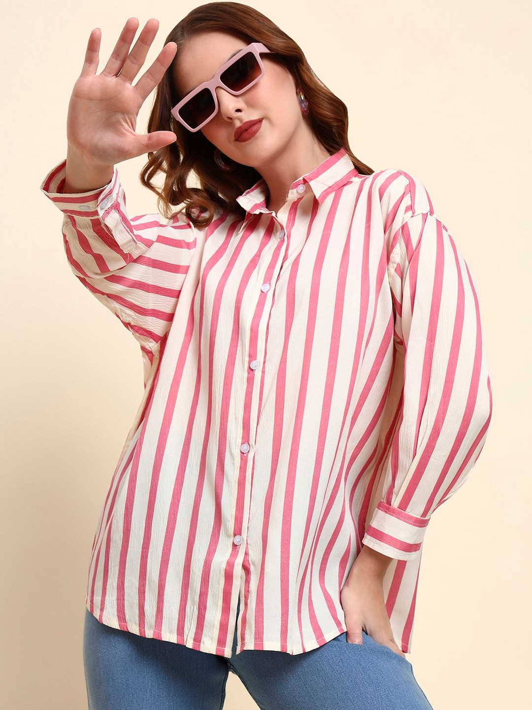 DressBerry Women Polycotton Striped Regular Fit Formal Shirts