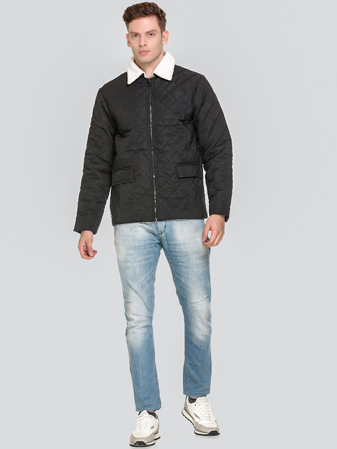 HONNETE Men Black Checked Lightweight Puffer Jacket
