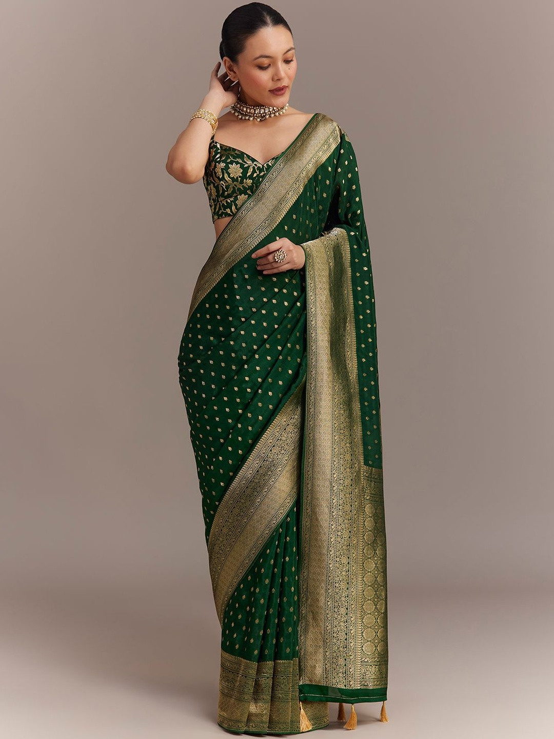 KALKI Fashion Ethnic Motifs Zari Saree With Zari Border Butti