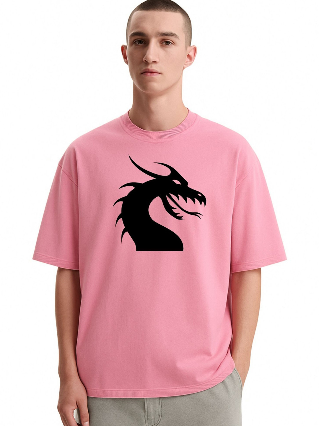 Fashnobic Men Dri-FIT Trendy Dargon Printed Round Neck Cotton Oversized T-shirt
