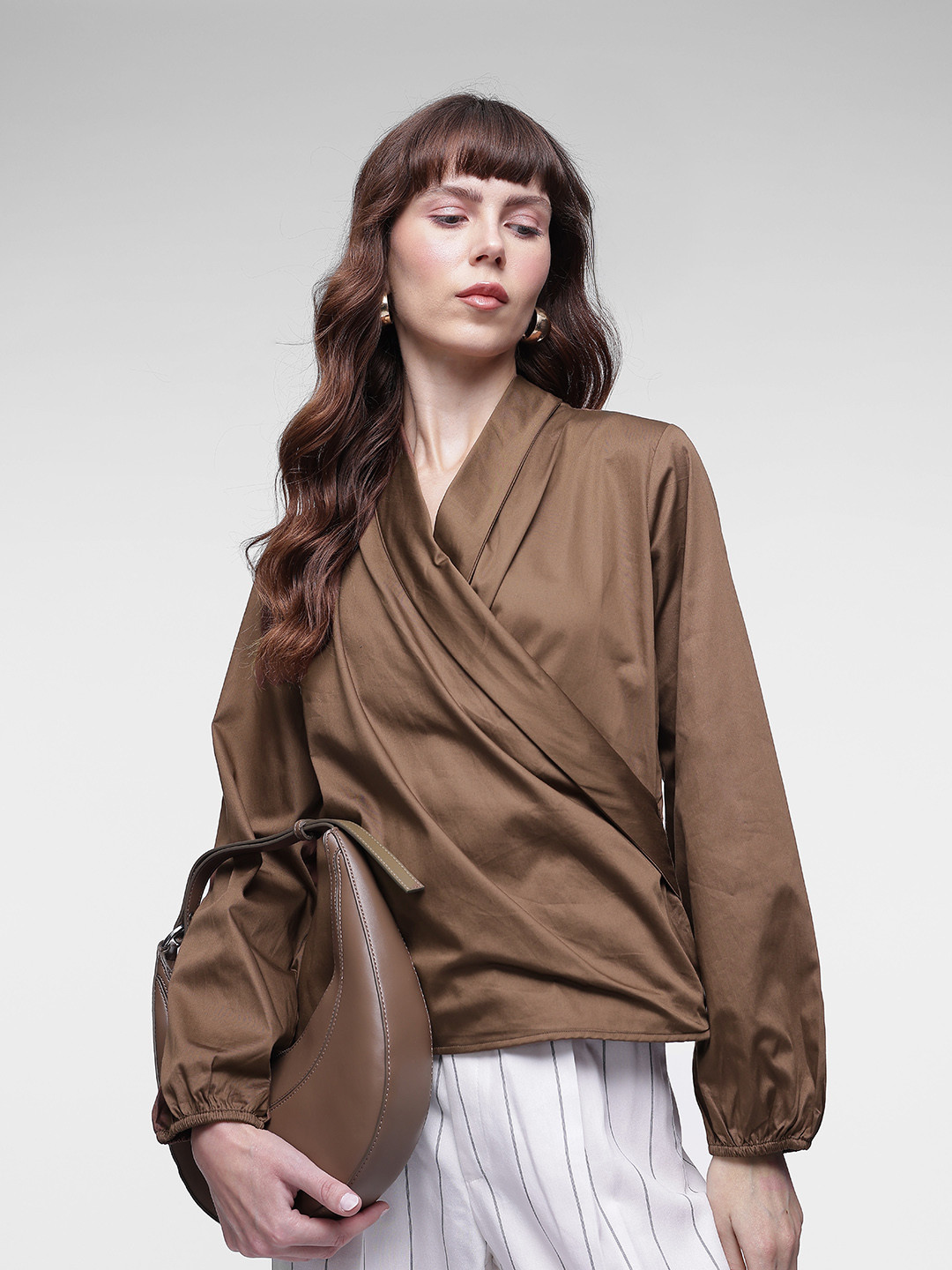 French Connection Shawl Collar Pure Cotton Wrap Top