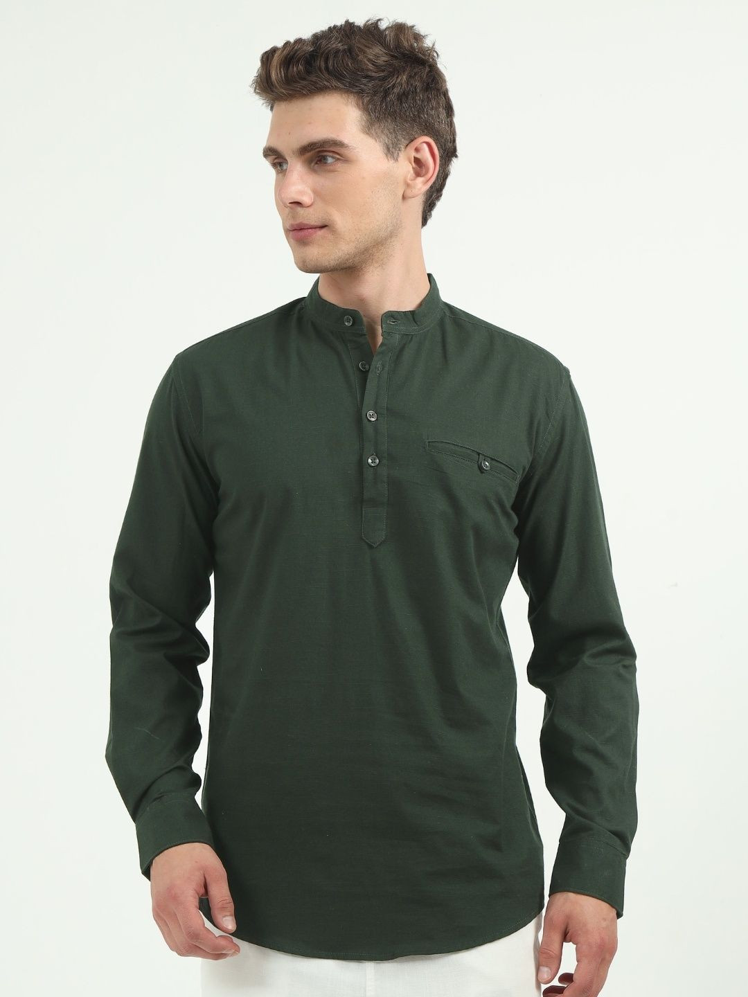 VROJASS Men Solid Daily Linen Straight Kurta