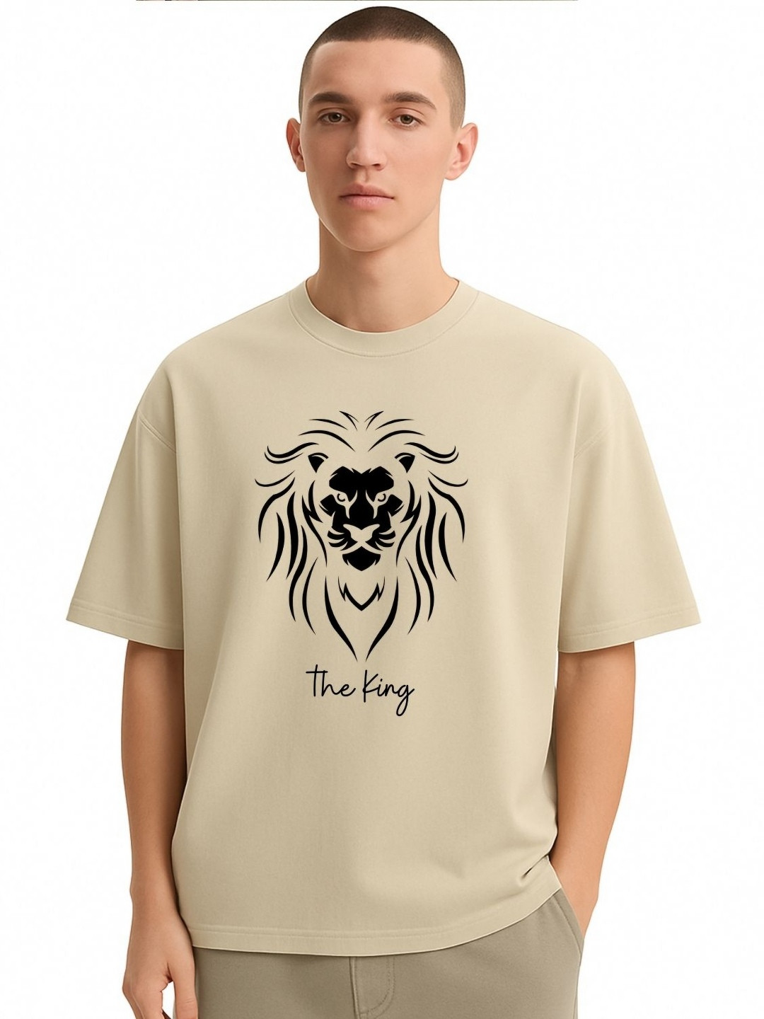Fashnobic Men Dri-FIT Trendy The King Printed Round Neck Cotton Oversized T-shirt