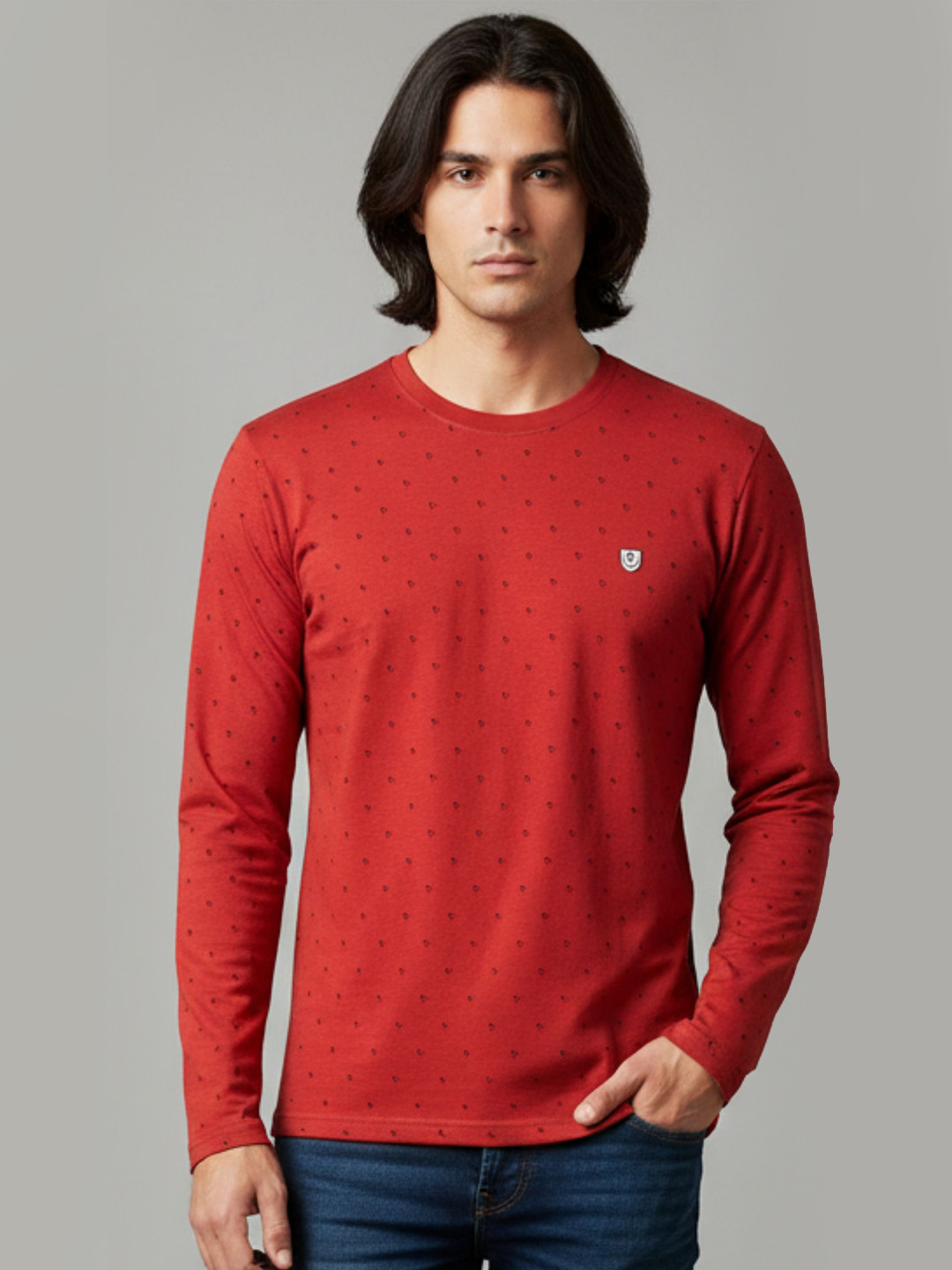 SANDPIPER Geometric Printed Long Sleeves Round Neck Cotton T-shirt