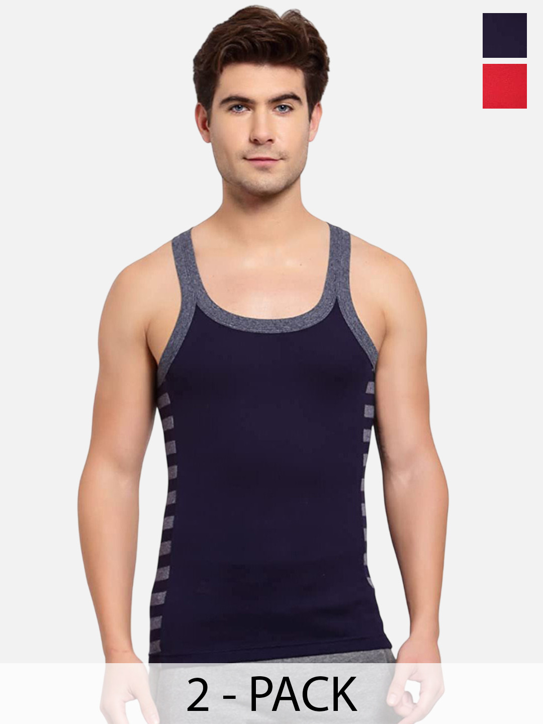 Sporto by Macho Pack Of 2 Cotton Striped Undershirt Innerwear Vests