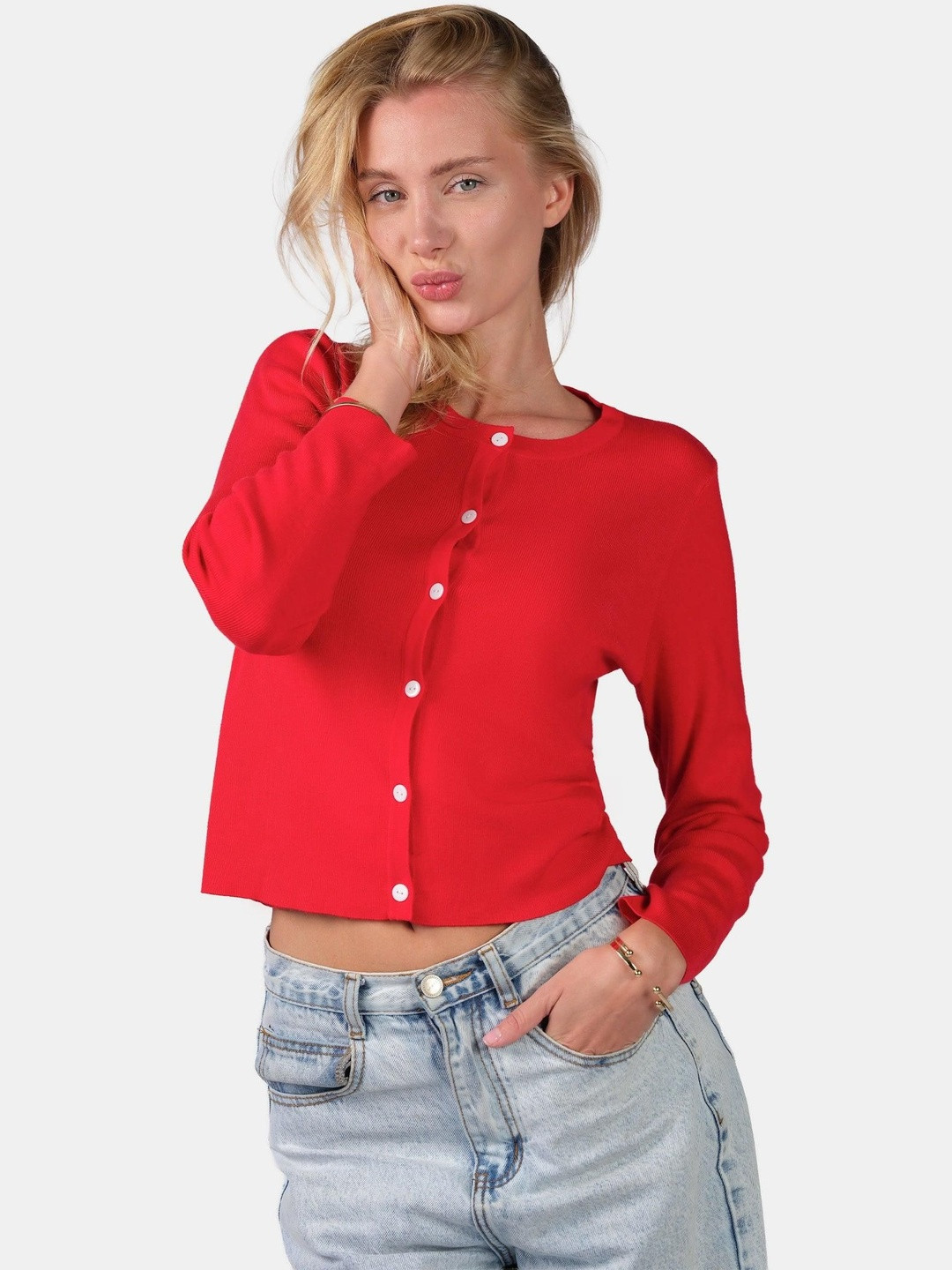 Virgio Women Round Neck Button Down Knit Cardigan Top