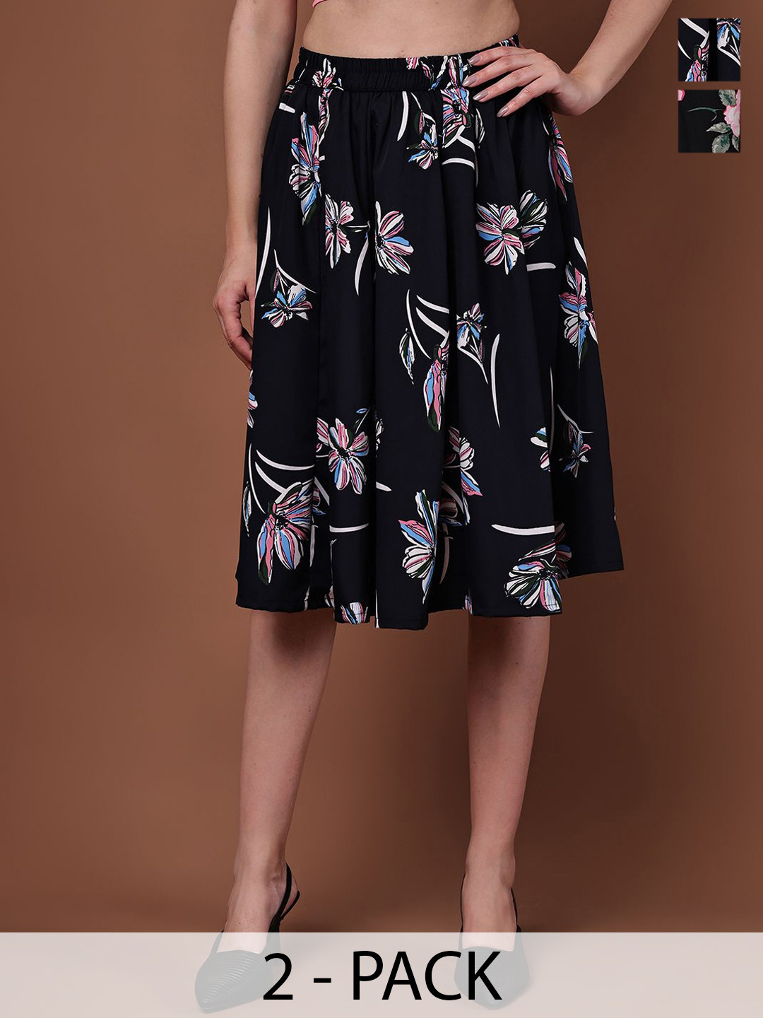 Valles365 by S.C. Women Pack of 2 Floral Printed A-Line Skirts