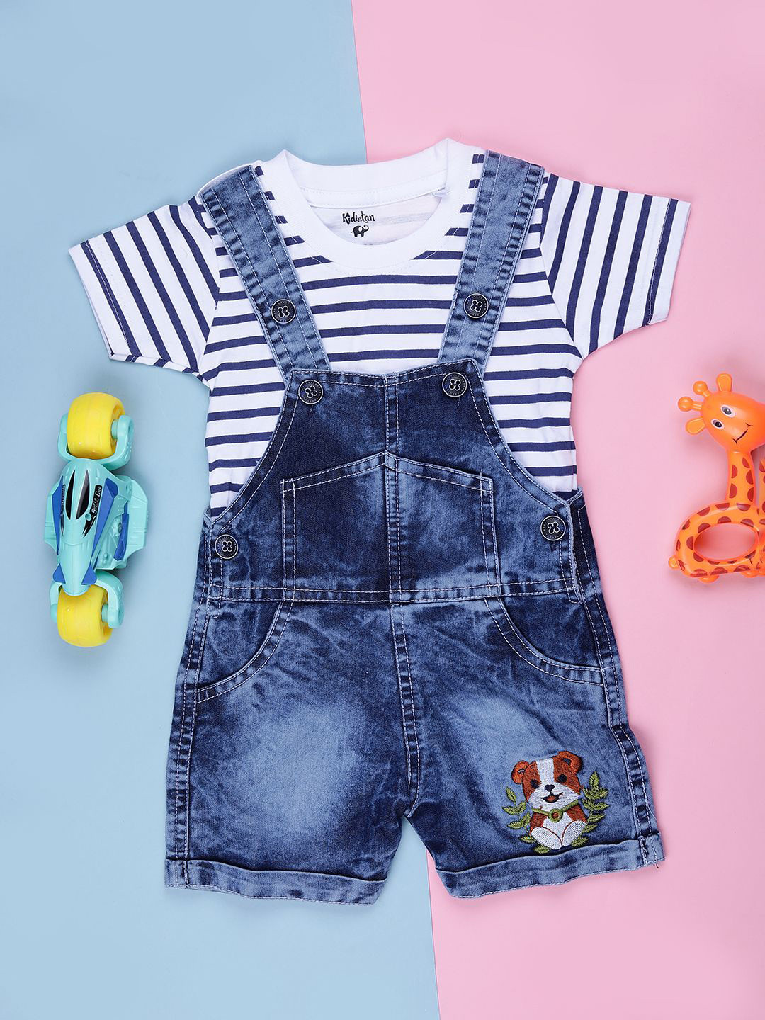 V-Mart Kids Cotton Denim Dungaree With T-Shirt