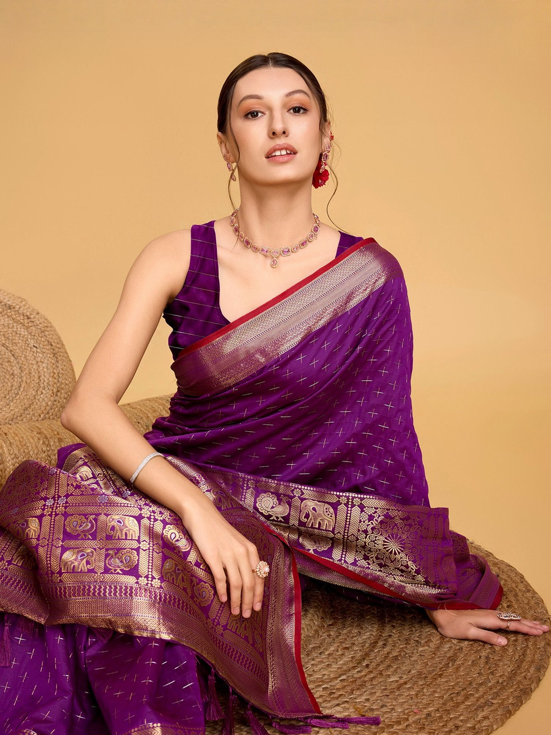Durga Textile Ethnic Motifs Woven Design Traditional Zari Banarasi Saree