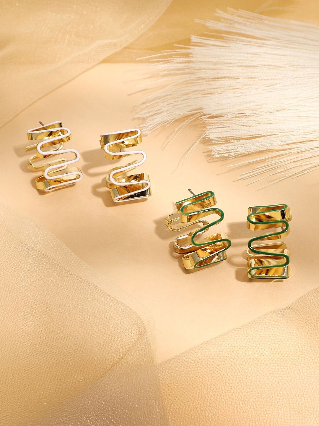 SOHI Pack Of 2 Enamel-Coil Hoop Earrings