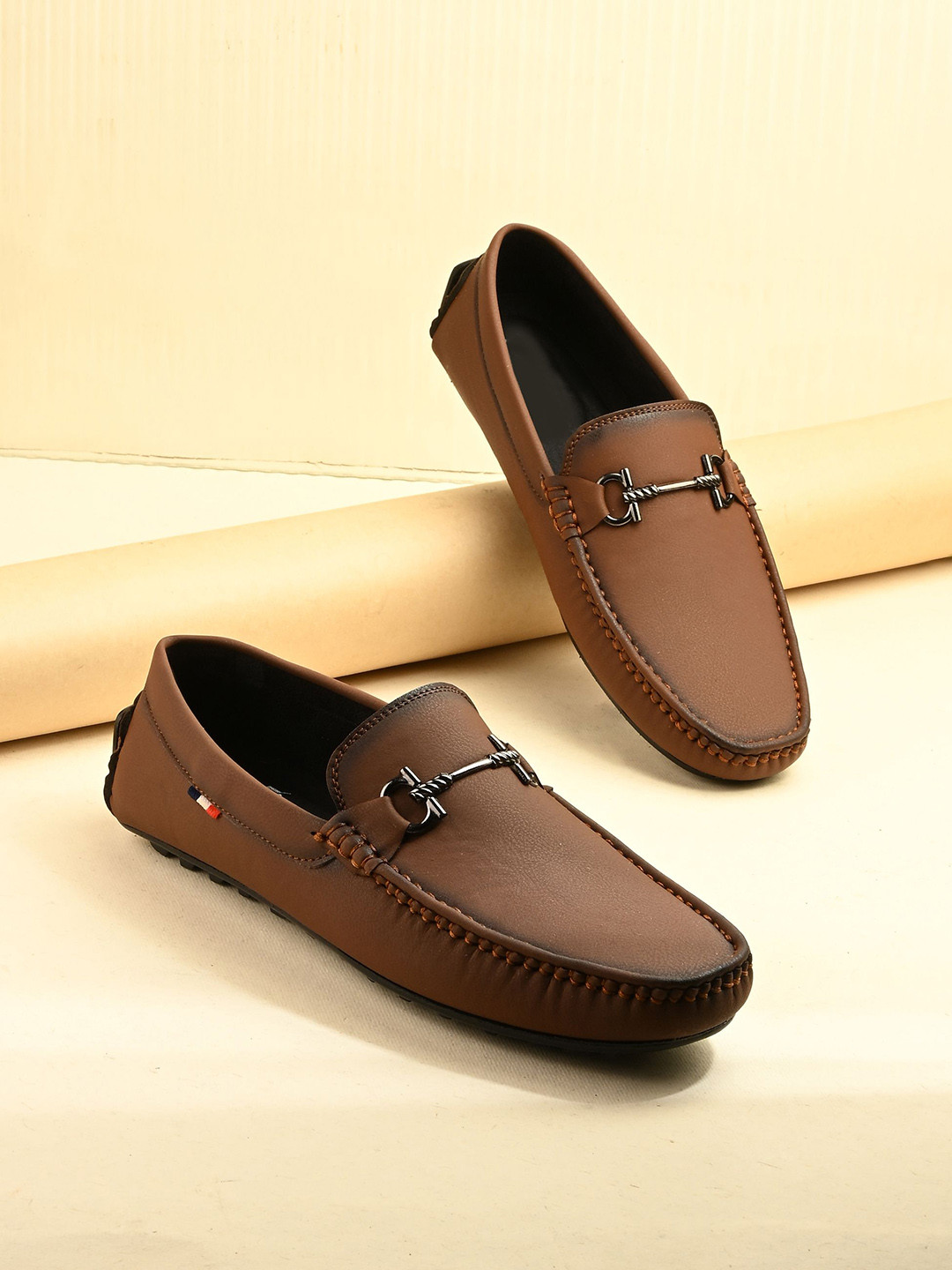 BELLION Men Round Toe Horsebit Loafers