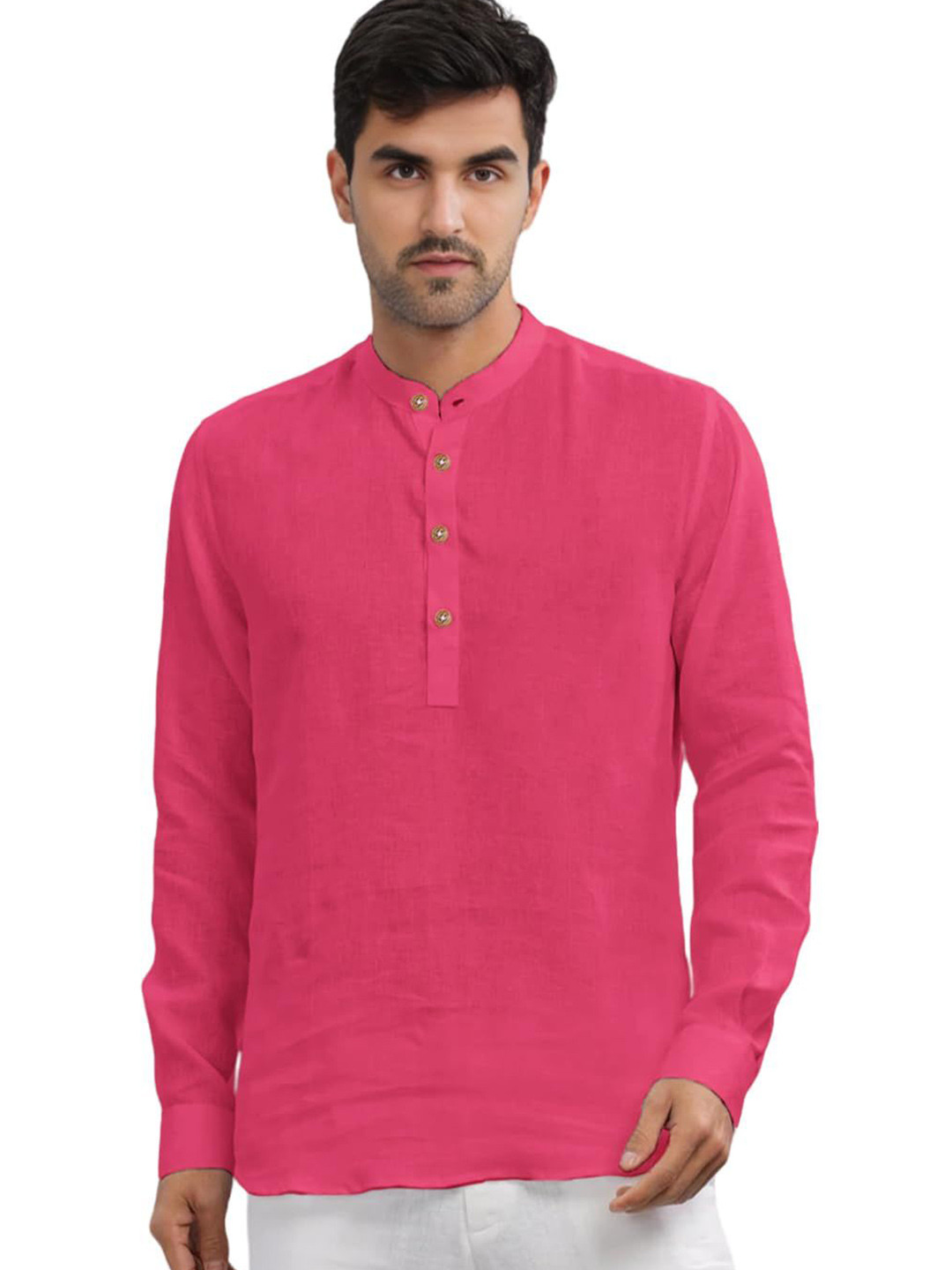 Go Stylish Band Collar Long Sleeves Straight Short Kurta