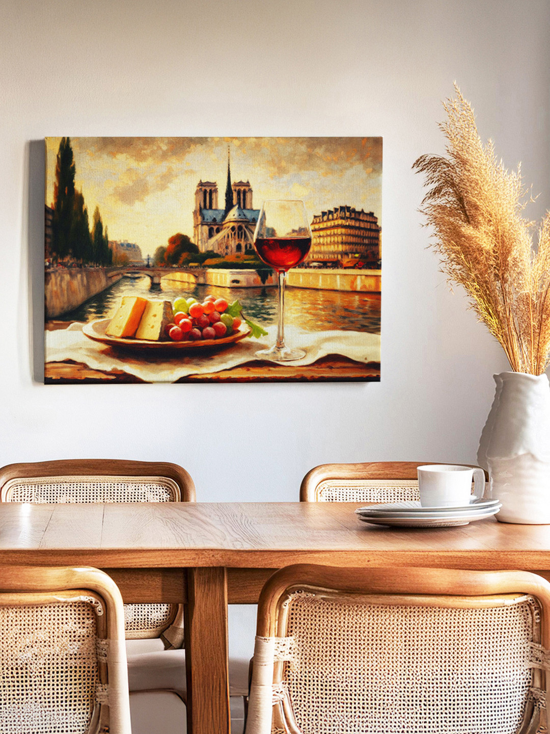 Sassyco Beige & Red Paris Canvas Painting Modern Wall Art