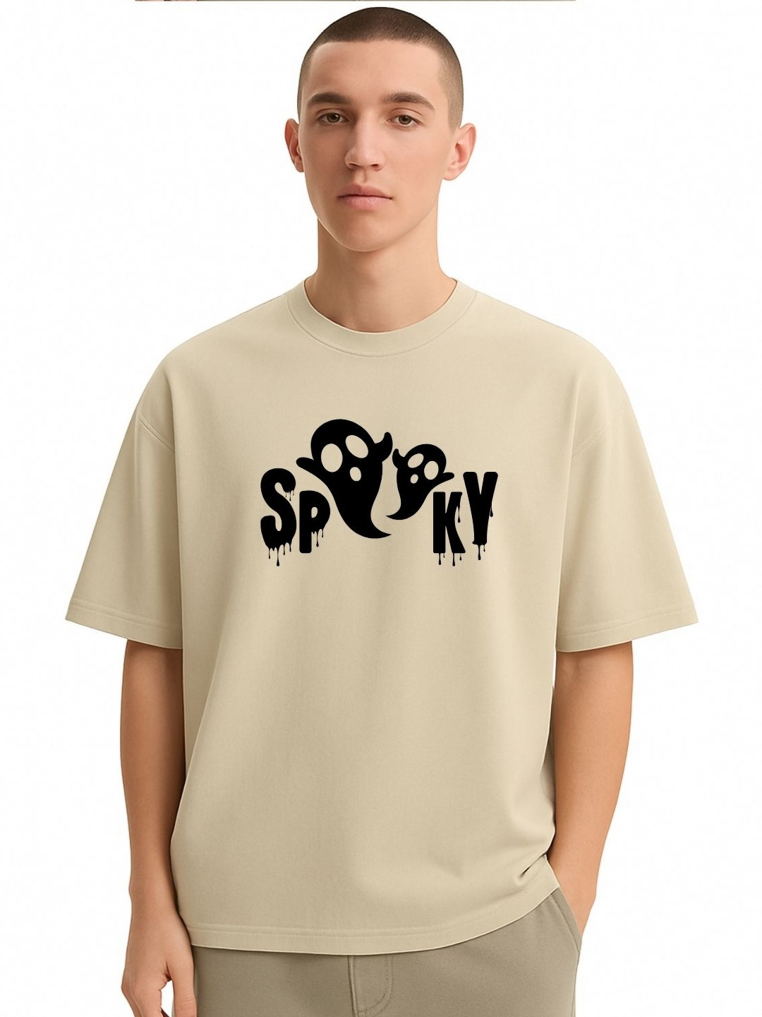 Fashnobic Men Dri-FIT Trendy Spoky Printed Round Neck Cotton Oversized T-shirt