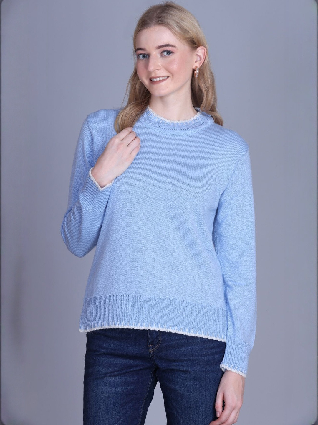 FINELUCK Round Neck Woollen Pullover Sweater