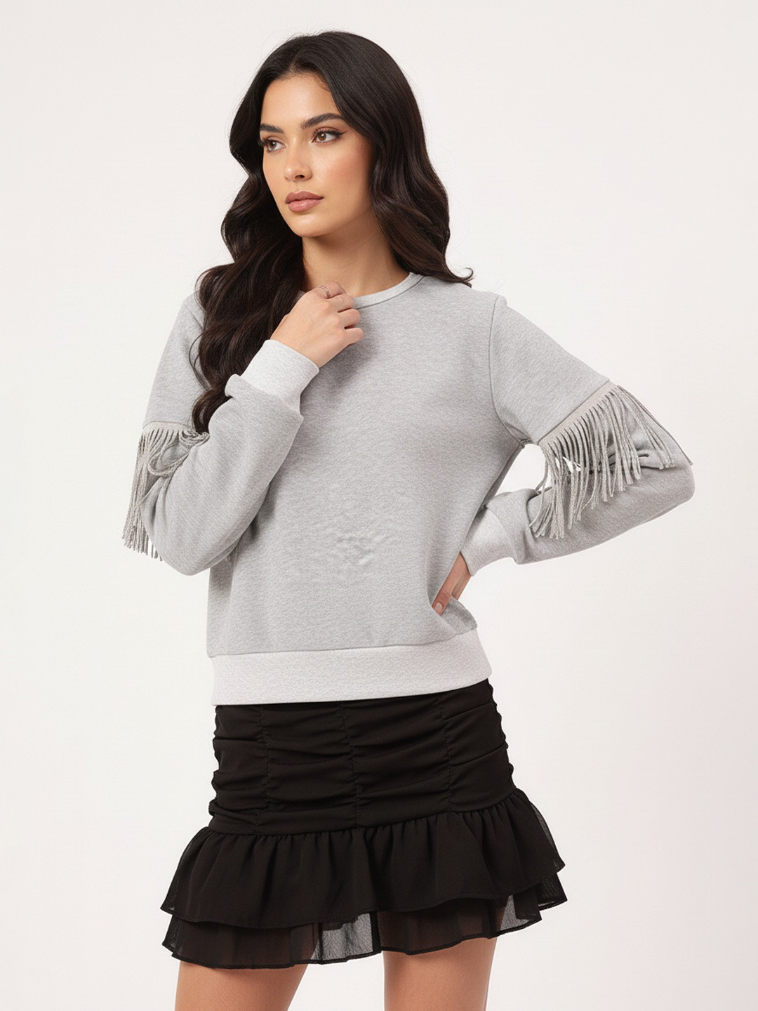 DressBerry Bohemian Beat Studded Fringed Sweatshirt