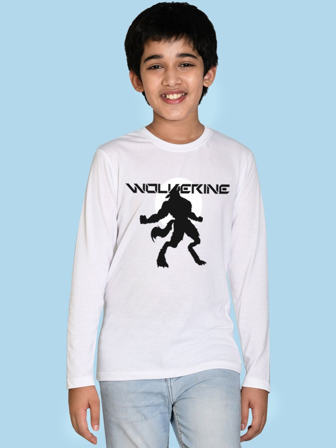 NUSYL Boys Moonlit Wolf Printed Round Neck Full Sleeve Cotton Tshirts