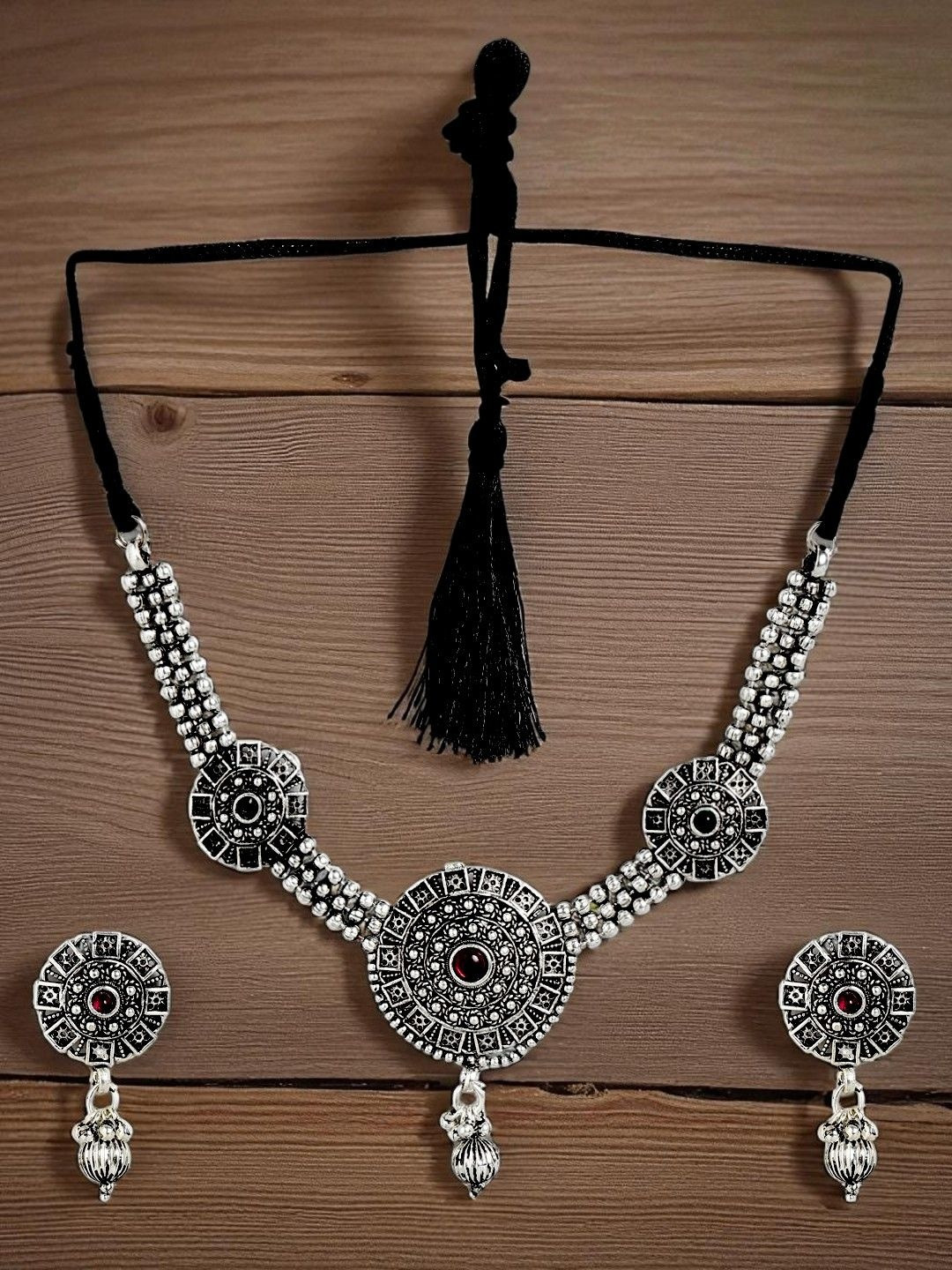 Attractive Oxidies Plated Round Shape Pink Stone Choker Necklace set