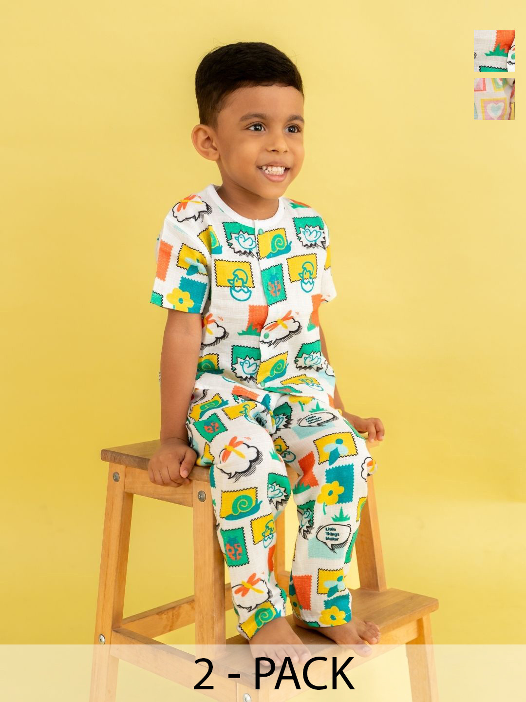 A Toddler Thing Kids Pack Of 2 Toucan Punch Half Sleeve Muslin Sleepsuit 4-5 Years