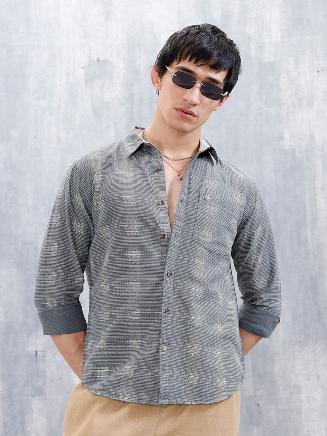 WROGN Checked Spread Collar Slim Fit Pure Cotton Shirt