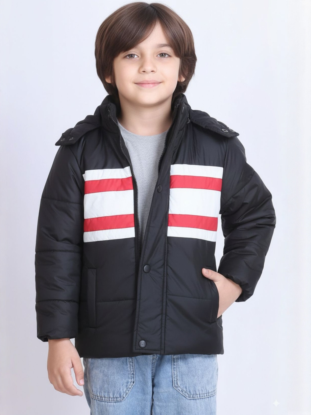 YK Kids-Boys Black Polyester Colourblocked Jackets