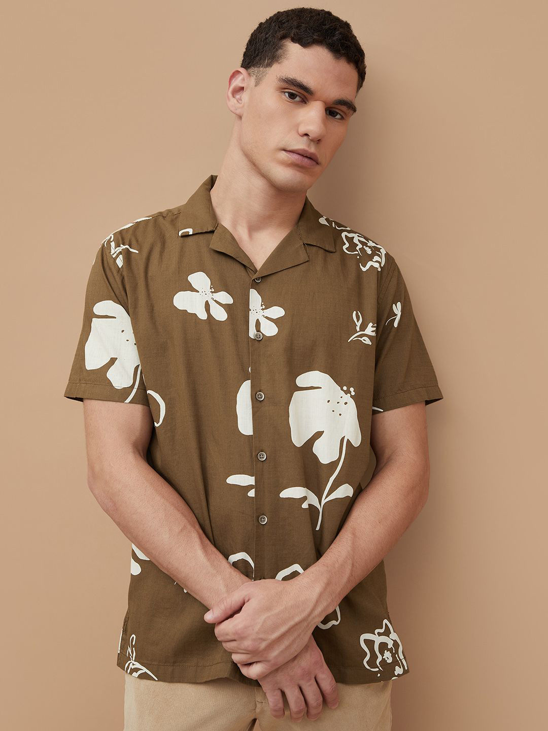 CODE by Lifestyle Floral Printed Lapel Collar Cotton Shirt