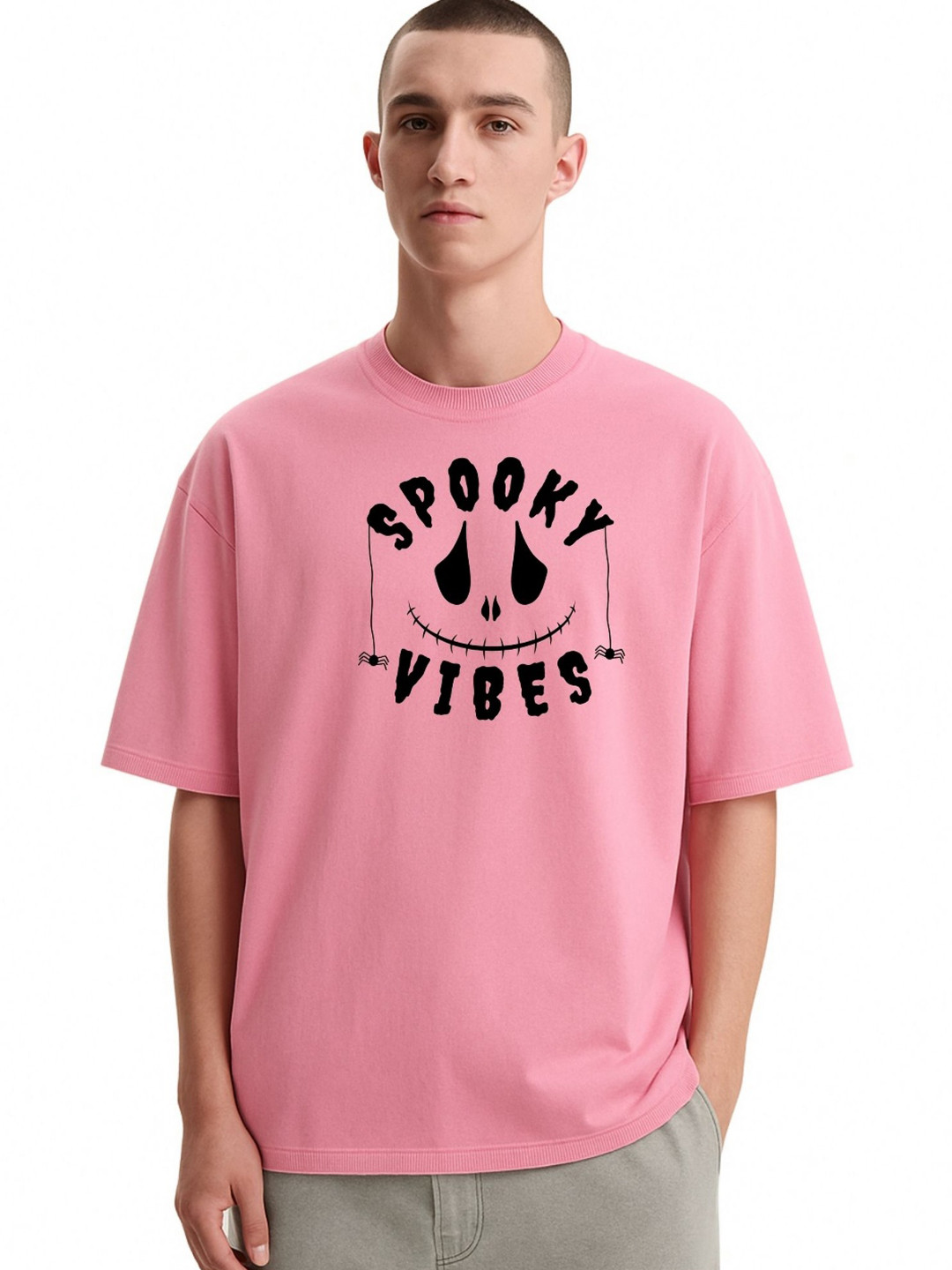 Fashnobic Men Dri-FIT Trendy Spooky Vibes Printed Round Neck Cotton Oversized T-shirt