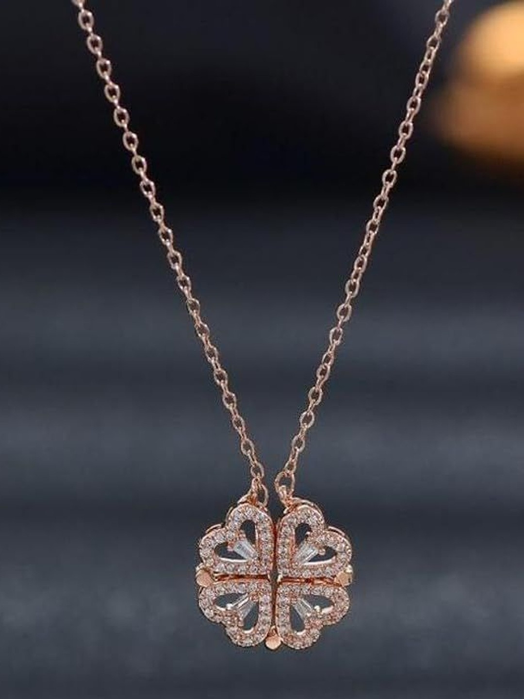 GGE NATURAL ITEM Artificial Stones Studded Floral Shaped Pendant With Chain