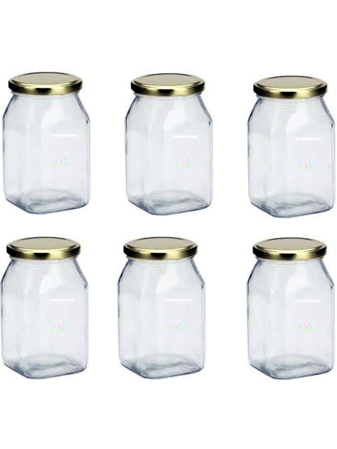1ST TIME Transparent Glass Dishwasher Safe 6 Pieces Screw Top Jar Container 500ml