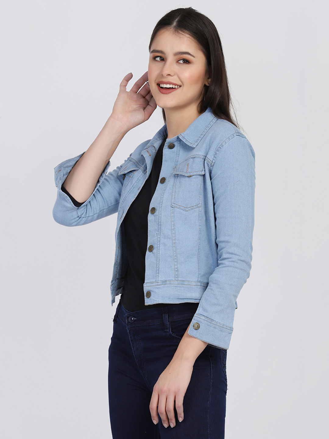 IQOA Women Lightweight Denim Jacket with Embroidered
