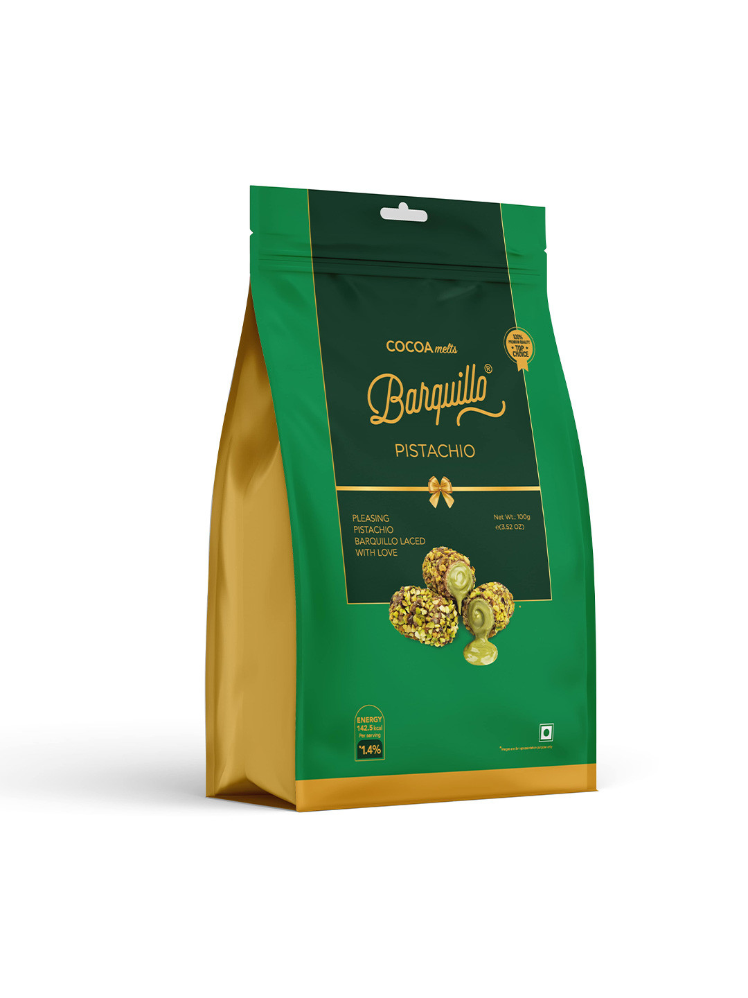 Barquillo Premium Pistachio Coated Chocolate Biscuit Rolls 100g 5 Pcs