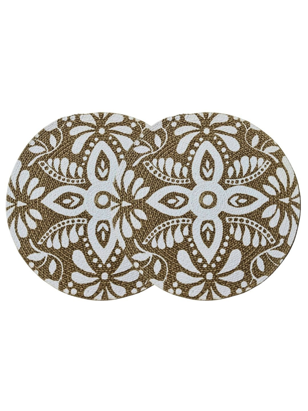 ROUGH ROAD STORE Set Of 2 Beige & Off White Handcrafted Cotton Round Table Placemats