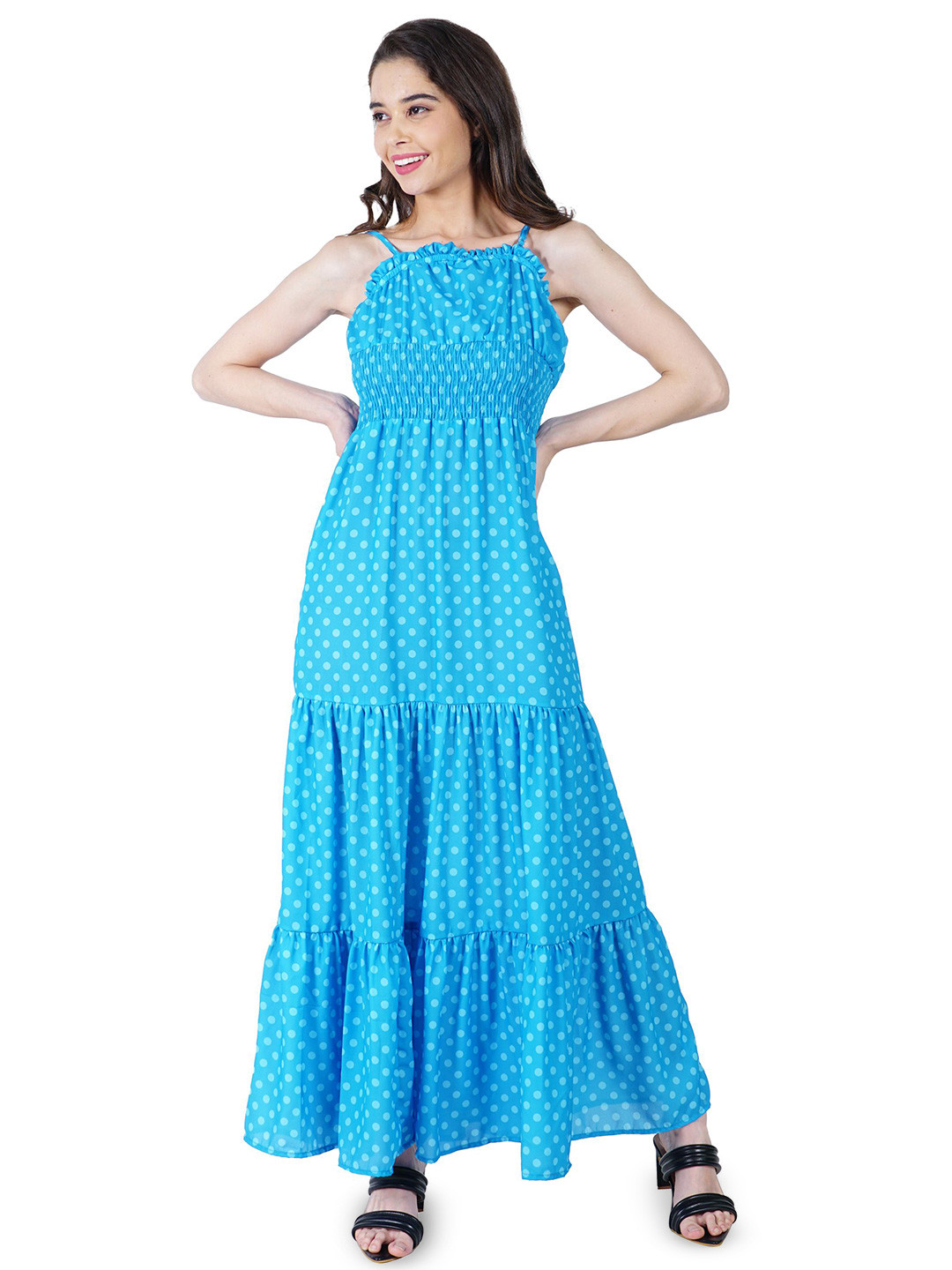 IB STYLES Polka Dot Printed Printed Georgette Maxi Dress