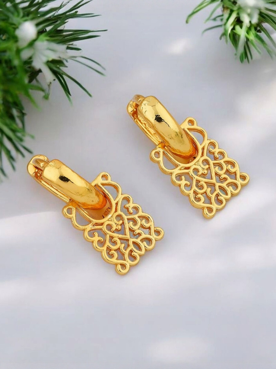 SHREE KRISHNA SHOPPING Women Gold Plated Drop Hoop Earrings