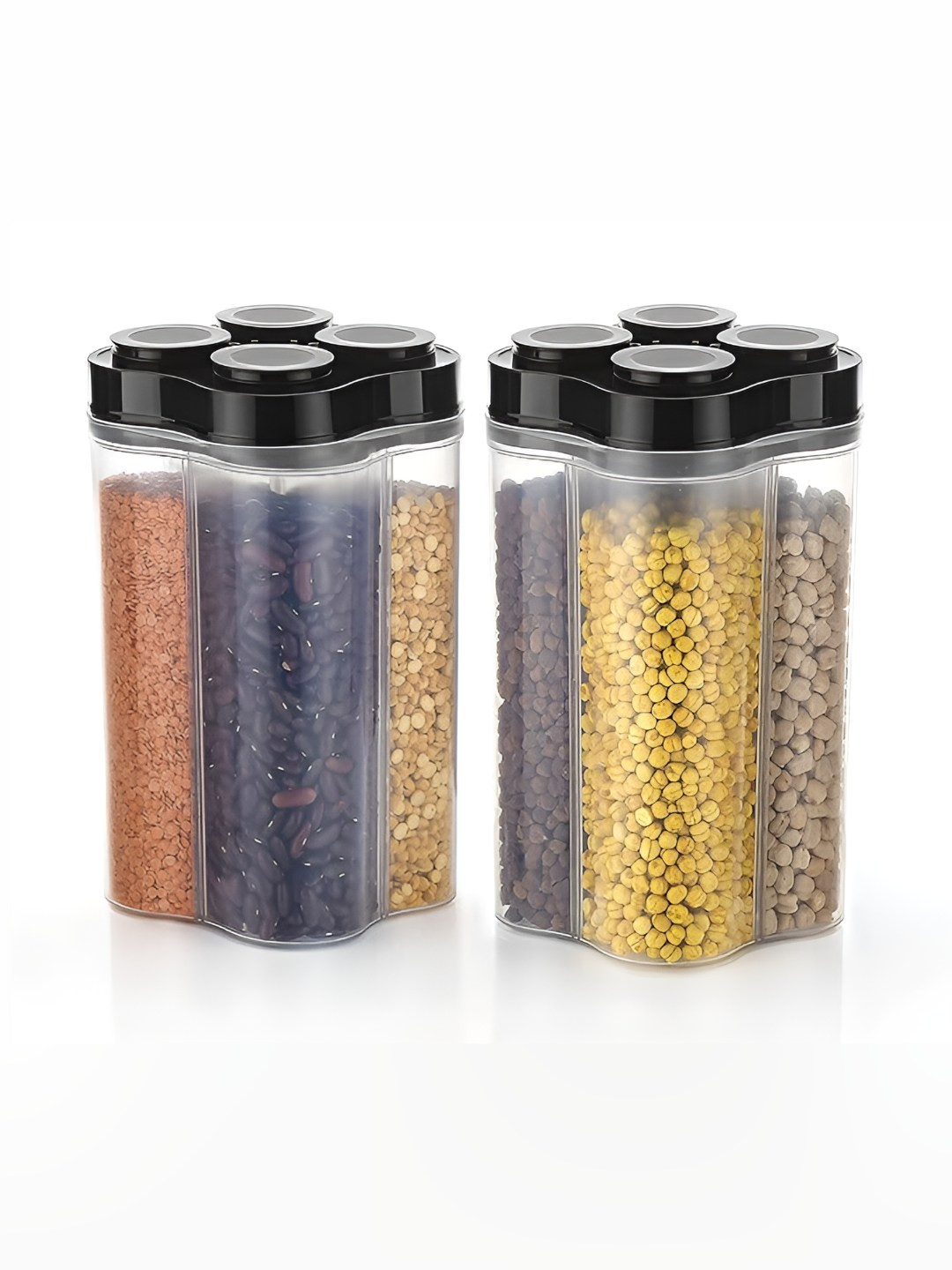 ANOHA HOME AND KITCHEN Black Pack Of  2 Plastic 4 Section Fridge Container