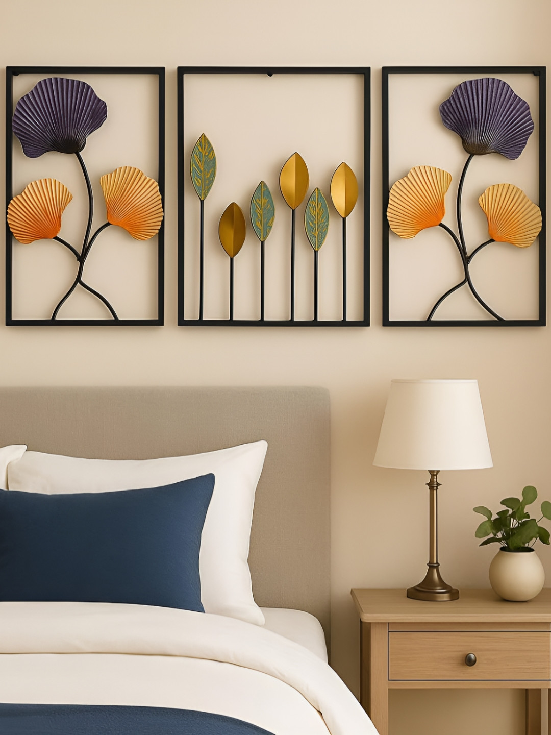 PRANJALS HOUSE Green & Black 3 Pcs Monstera-Leaf Frame Wall Hangings