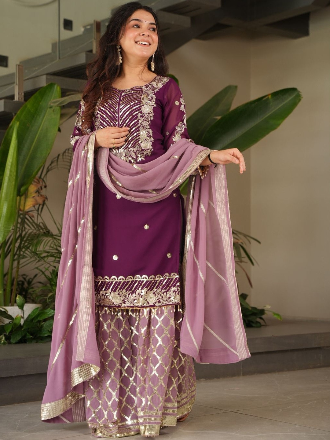 ZOYA CLOTHING Women Embroidered Sequined Kurta & Plazzo With Dupatta Set