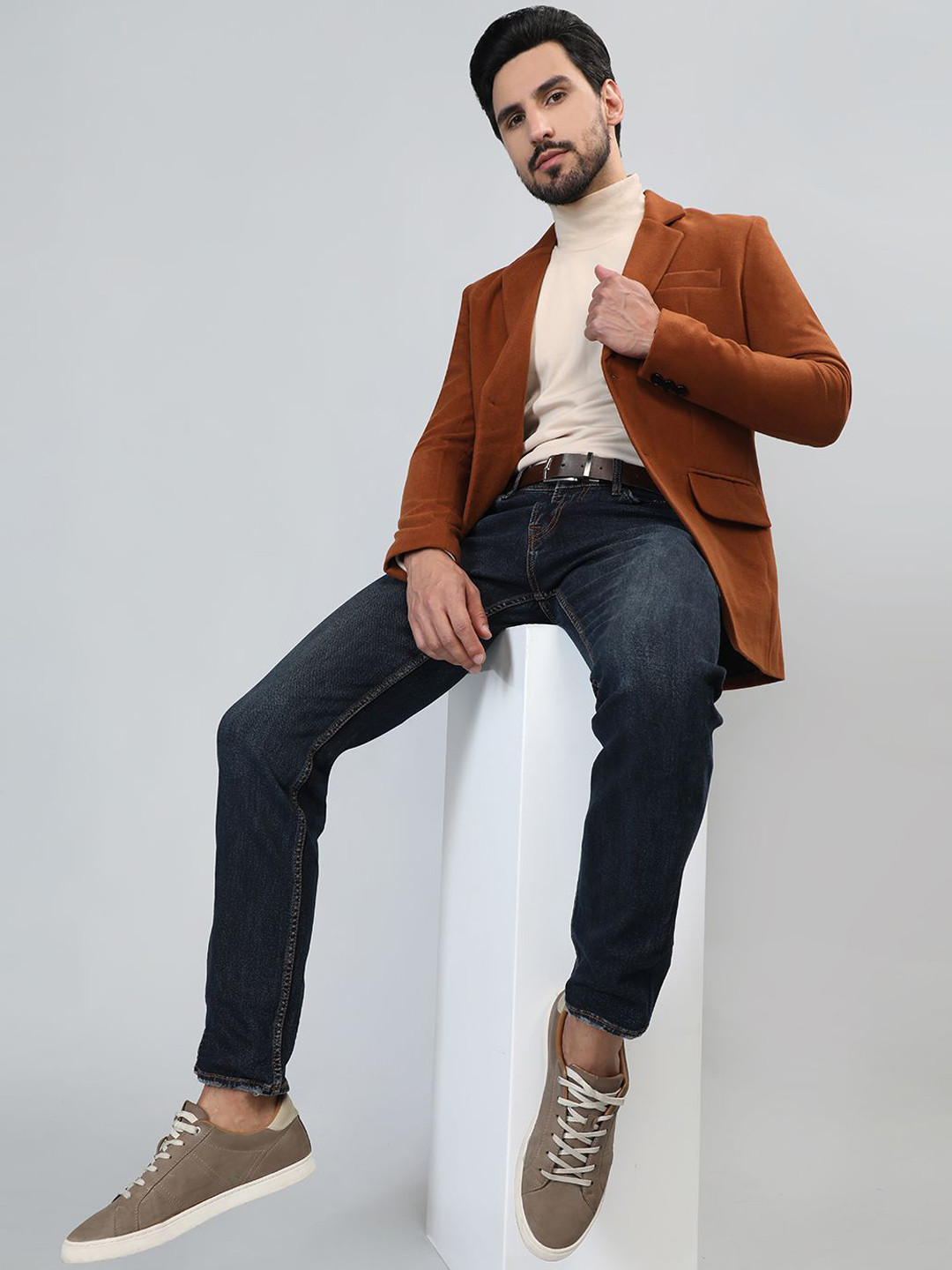 HONNETE Men Single-Breasted Long Sleeves Trench Coat