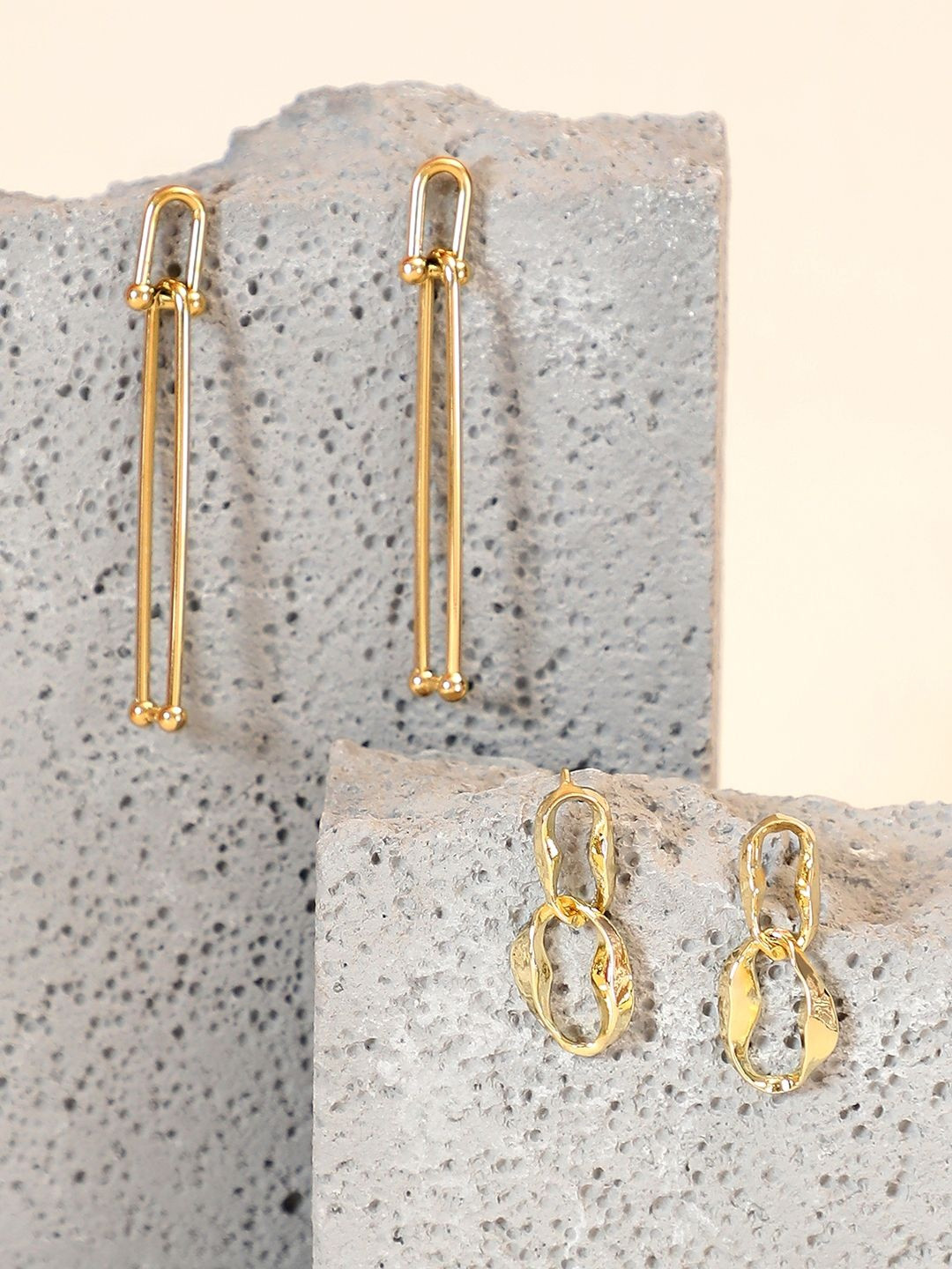SOHI Pack Of 2 Gold-Plated Link Drop Earrings